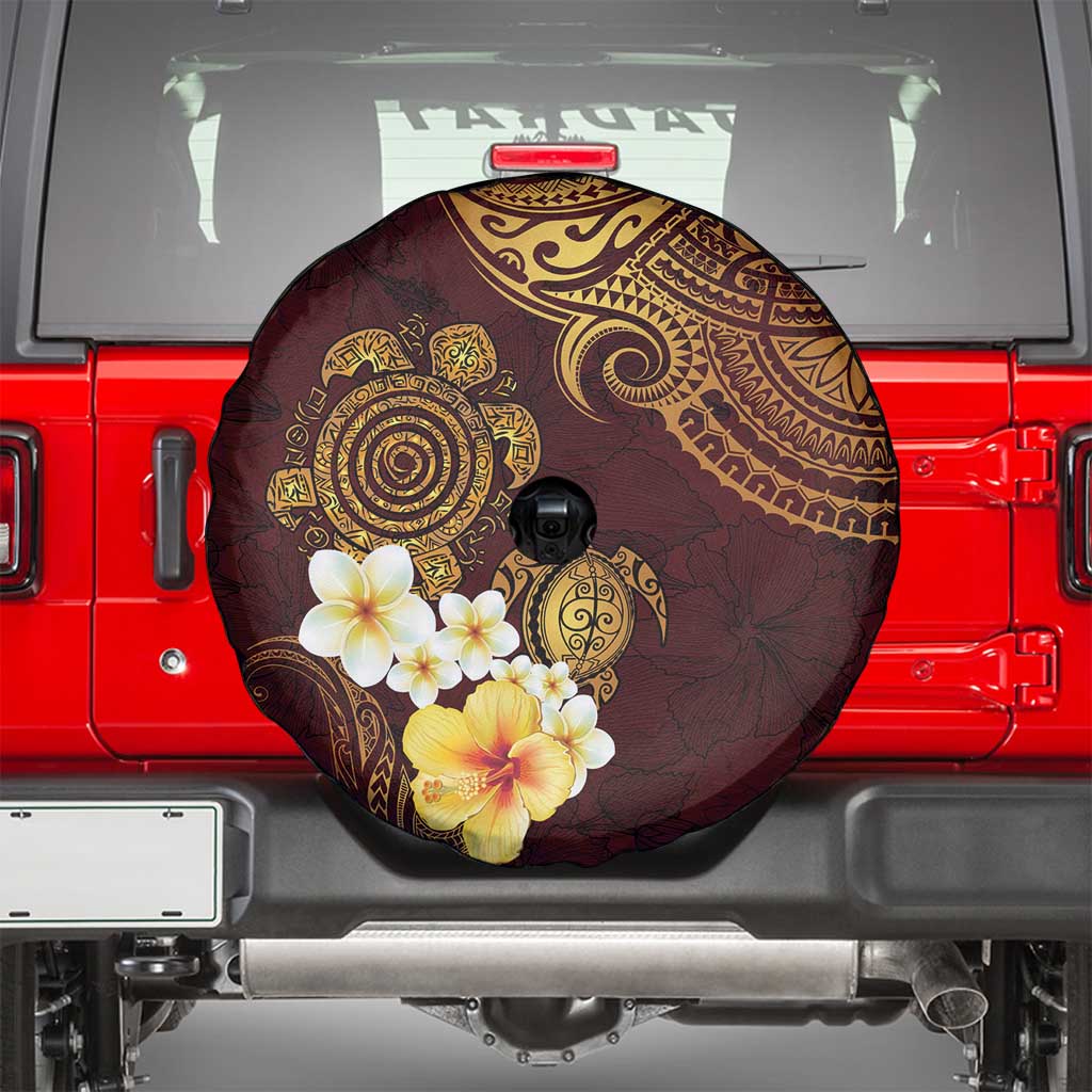 Polynesian Turtle Spare Tire Cover Plumeria Hibiscus Pattern Oxblood LT03 - Polynesian Pride
