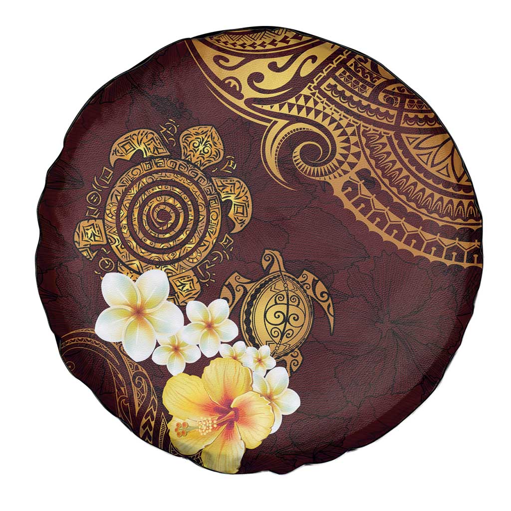 Polynesian Turtle Spare Tire Cover Plumeria Hibiscus Pattern Oxblood LT03 - Polynesian Pride