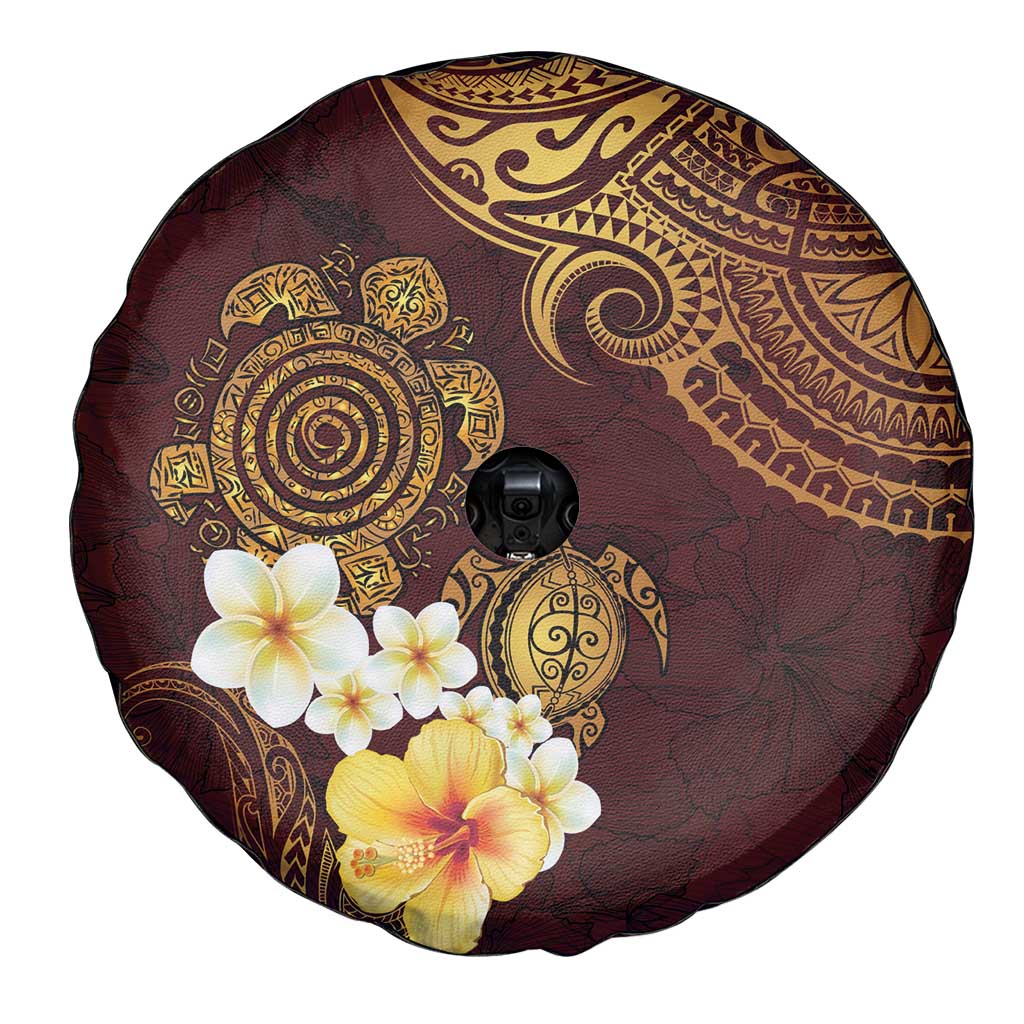 Polynesian Turtle Spare Tire Cover Plumeria Hibiscus Pattern Oxblood LT03 - Polynesian Pride
