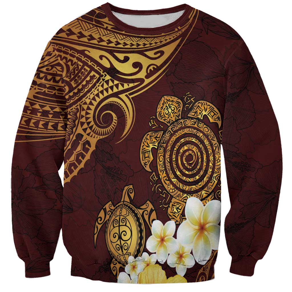 Polynesian Turtle Sweatshirt Plumeria Hibiscus Pattern Oxblood LT03 Unisex Oxblood - Polynesian Pride