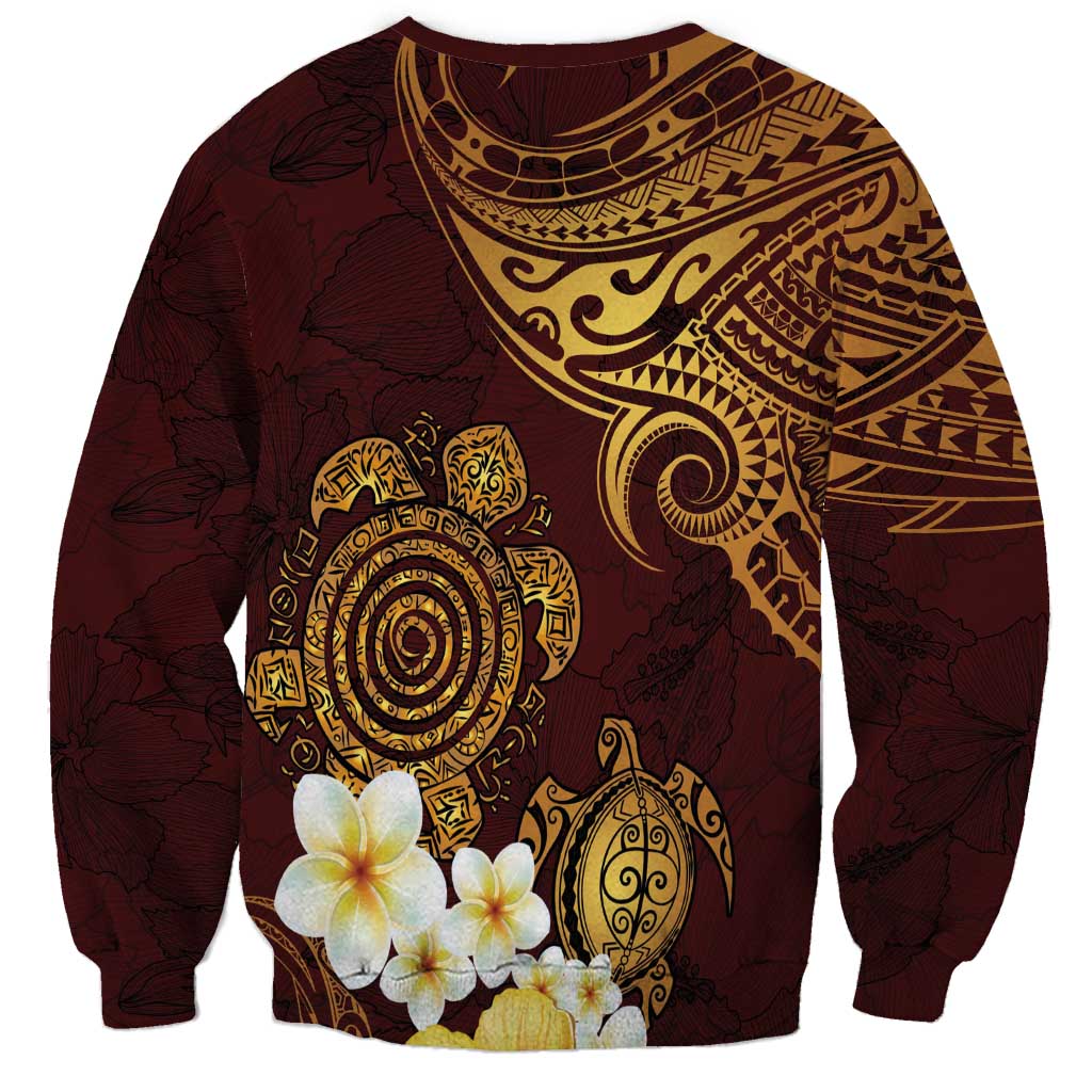 Polynesian Turtle Sweatshirt Plumeria Hibiscus Pattern Oxblood LT03 - Polynesian Pride