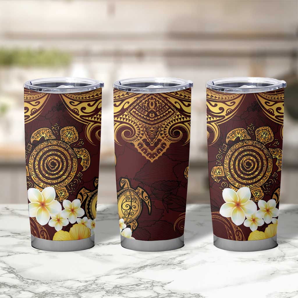 Polynesian Turtle Tumbler Cup Plumeria Hibiscus Pattern Oxblood LT03 - Polynesian Pride
