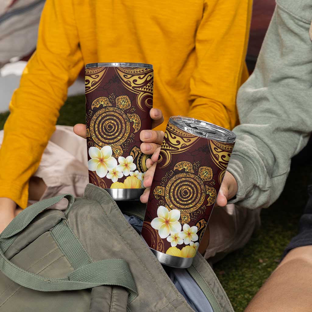Polynesian Turtle Tumbler Cup Plumeria Hibiscus Pattern Oxblood LT03 - Polynesian Pride