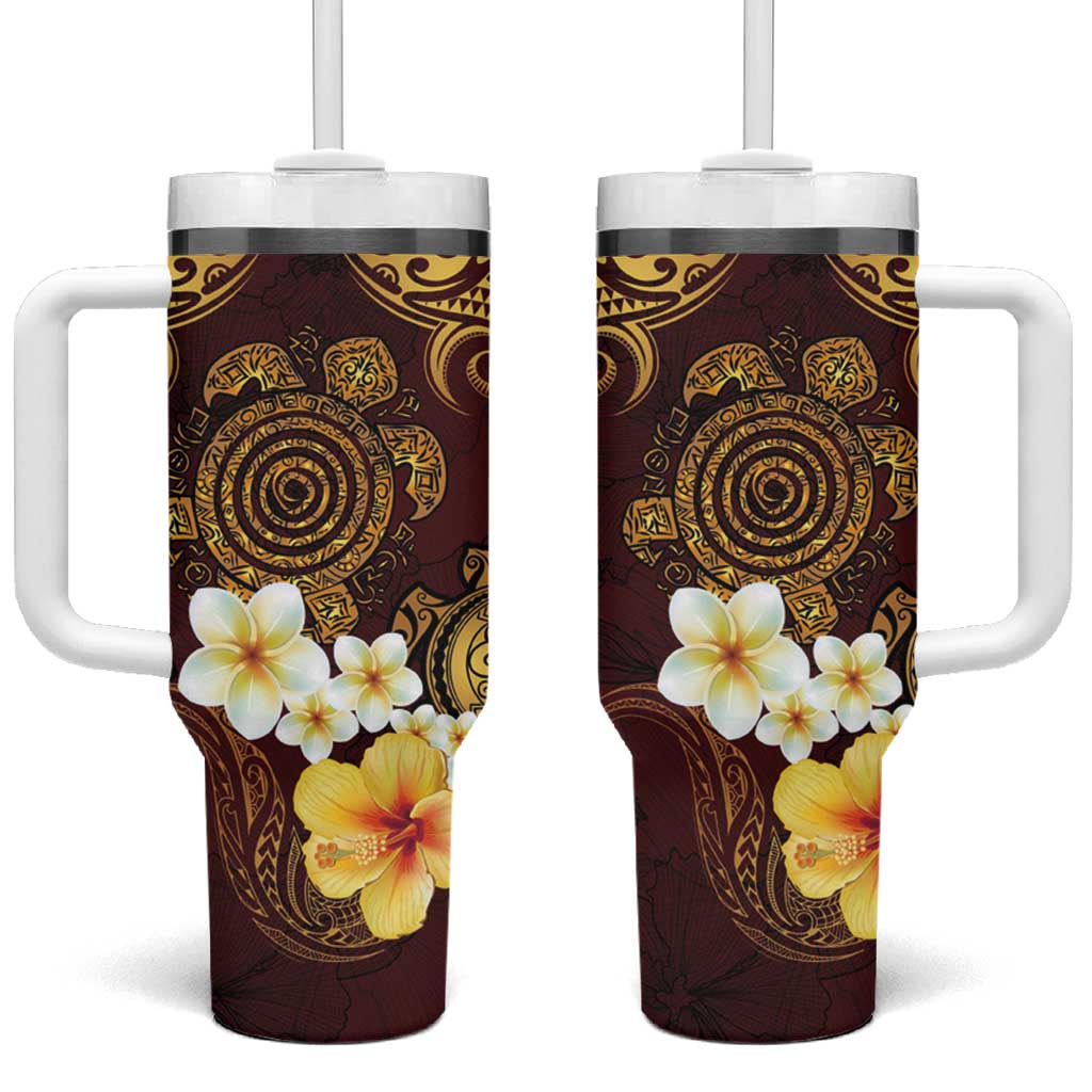 Polynesian Turtle Tumbler With Handle Plumeria Hibiscus Pattern Oxblood LT03 One Size: 40 oz Oxblood - Polynesian Pride