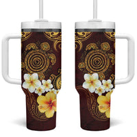 Polynesian Turtle Tumbler With Handle Plumeria Hibiscus Pattern Oxblood LT03 One Size: 40 oz Oxblood - Polynesian Pride