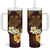 Polynesian Turtle Tumbler With Handle Plumeria Hibiscus Pattern Oxblood