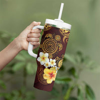 Polynesian Turtle Tumbler With Handle Plumeria Hibiscus Pattern Oxblood LT03 - Polynesian Pride