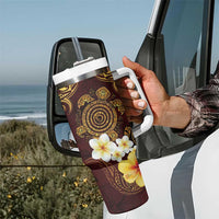 Polynesian Turtle Tumbler With Handle Plumeria Hibiscus Pattern Oxblood LT03 - Polynesian Pride