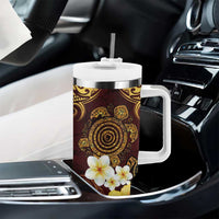 Polynesian Turtle Tumbler With Handle Plumeria Hibiscus Pattern Oxblood LT03 - Polynesian Pride