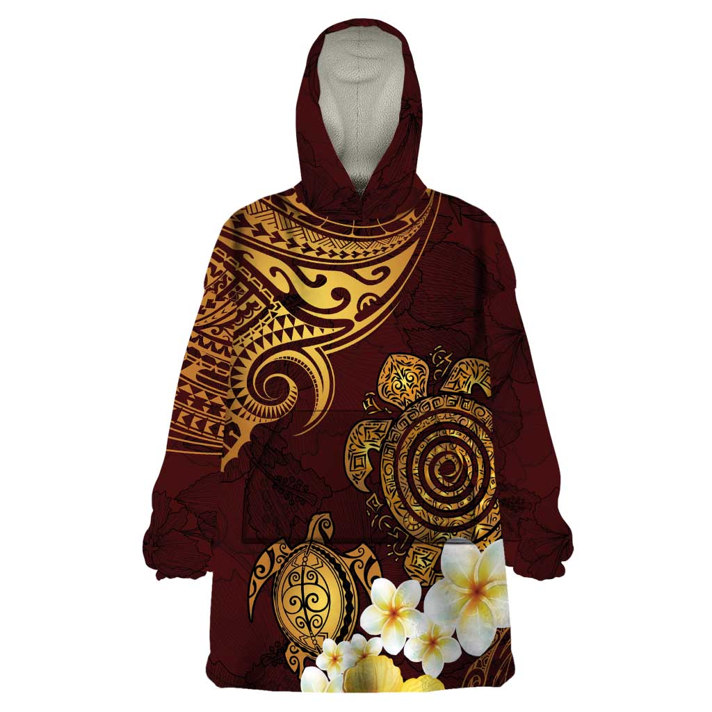 Polynesian Turtle Wearable Blanket Hoodie Plumeria Hibiscus Pattern Oxblood LT03 One Size Oxblood - Polynesian Pride