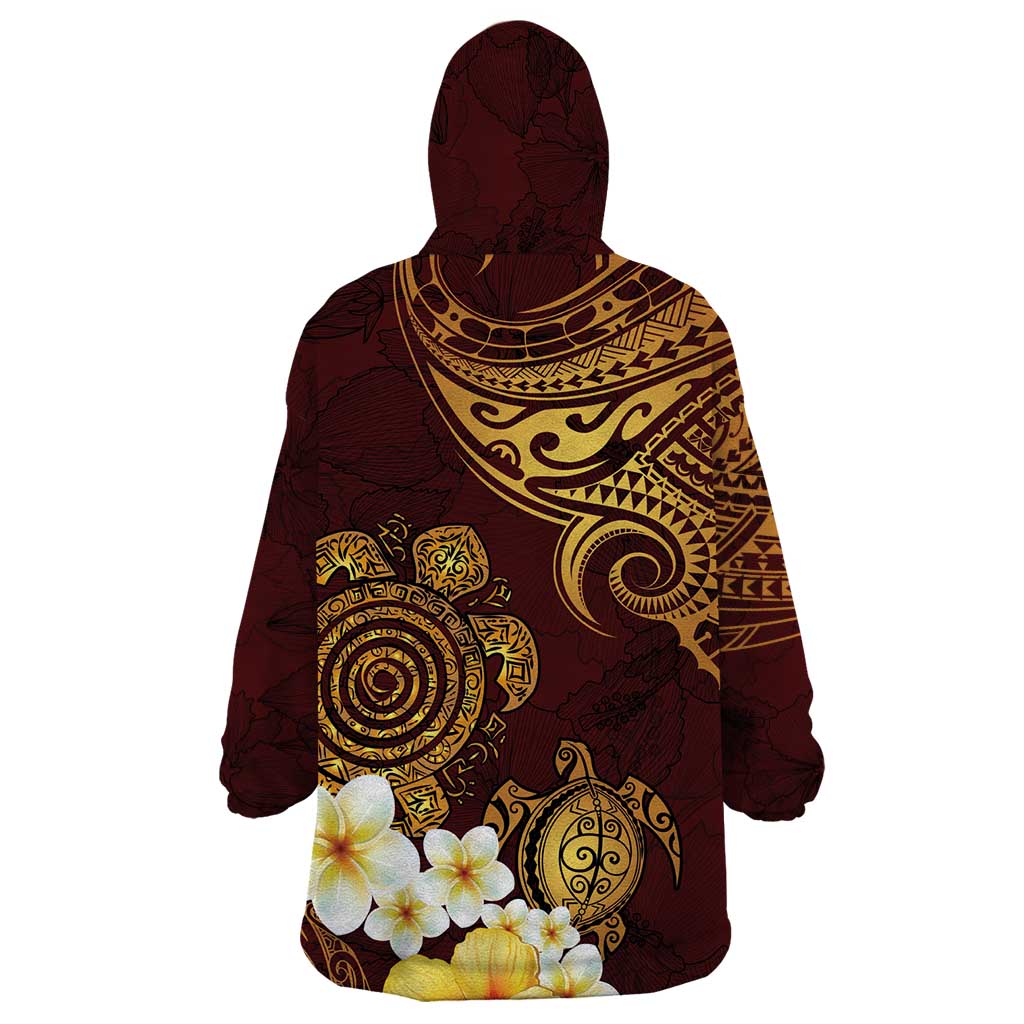 Polynesian Turtle Wearable Blanket Hoodie Plumeria Hibiscus Pattern Oxblood LT03 - Polynesian Pride