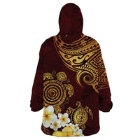 Polynesian Turtle Wearable Blanket Hoodie Plumeria Hibiscus Pattern Oxblood LT03 - Polynesian Pride