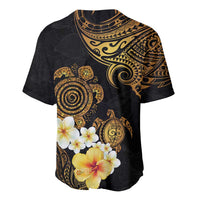 Polynesian Turtle Baseball Jersey Plumeria Hibiscus Pattern Black Color