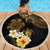 Polynesian Turtle Beach Blanket Plumeria Hibiscus Pattern Black Color