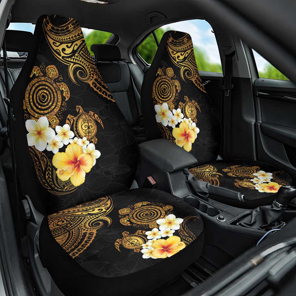 Polynesian Turtle Car Seat Cover Plumeria Hibiscus Pattern Black Color