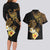 Polynesian Turtle Couples Matching Long Sleeve Bodycon Dress and Hawaiian Shirt Plumeria Hibiscus Pattern Black Color