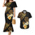 Polynesian Turtle Couples Matching Mermaid Dress and Hawaiian Shirt Plumeria Hibiscus Pattern Black Color