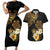 Polynesian Turtle Couples Matching Short Sleeve Bodycon Dress and Hawaiian Shirt Plumeria Hibiscus Pattern Black Color