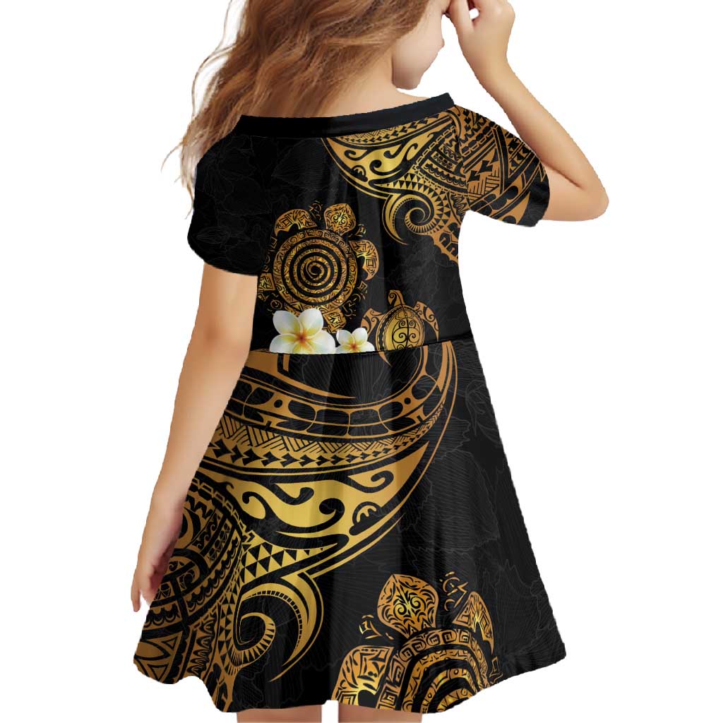 Polynesian Turtle Family Matching Mermaid Dress and Hawaiian Shirt Plumeria Hibiscus Pattern Black Color