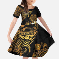 Polynesian Turtle Family Matching Off The Shoulder Long Sleeve Dress and Hawaiian Shirt Plumeria Hibiscus Pattern Black Color