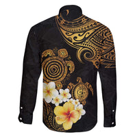 Polynesian Turtle Family Matching Off The Shoulder Long Sleeve Dress and Hawaiian Shirt Plumeria Hibiscus Pattern Black Color