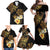 Polynesian Turtle Family Matching Off Shoulder Maxi Dress and Hawaiian Shirt Plumeria Hibiscus Pattern Black Color