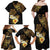 Polynesian Turtle Family Matching Off Shoulder Maxi Dress and Hawaiian Shirt Plumeria Hibiscus Pattern Black Color