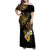 Polynesian Turtle Family Matching Off Shoulder Maxi Dress and Hawaiian Shirt Plumeria Hibiscus Pattern Black Color