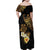 Polynesian Turtle Family Matching Off Shoulder Maxi Dress and Hawaiian Shirt Plumeria Hibiscus Pattern Black Color