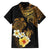 Polynesian Turtle Family Matching Off Shoulder Short Dress and Hawaiian Shirt Plumeria Hibiscus Pattern Black Color