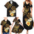 Polynesian Turtle Family Matching Summer Maxi Dress and Hawaiian Shirt Plumeria Hibiscus Pattern Black Color