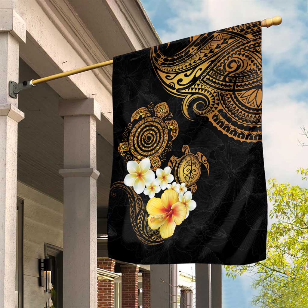 Polynesian Turtle Garden Flag Plumeria Hibiscus Pattern Black Color LT03 House Flag Black - Polynesian Pride