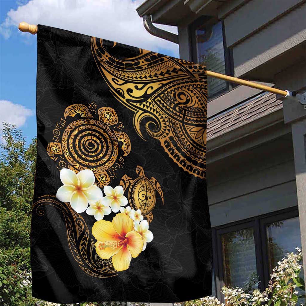 Polynesian Turtle Garden Flag Plumeria Hibiscus Pattern Black Color LT03 - Polynesian Pride