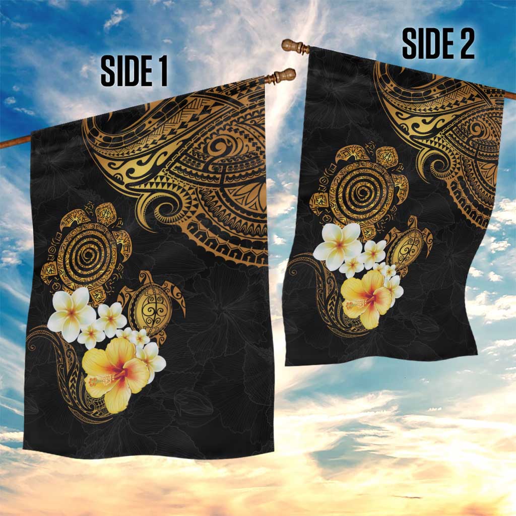 Polynesian Turtle Garden Flag Plumeria Hibiscus Pattern Black Color LT03 - Polynesian Pride