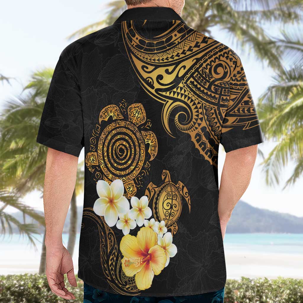 Polynesian Turtle Hawaiian Shirt Plumeria Hibiscus Pattern Black Color LT03 - Polynesian Pride