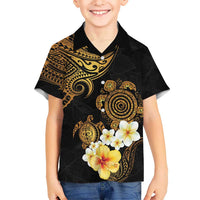 Polynesian Turtle Kid Hawaiian Shirt Plumeria Hibiscus Pattern Black Color