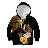 Polynesian Turtle Kid Hoodie Plumeria Hibiscus Pattern Black Color