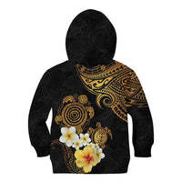 Polynesian Turtle Kid Hoodie Plumeria Hibiscus Pattern Black Color