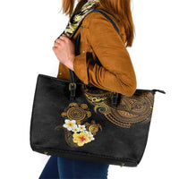 Polynesian Turtle Leather Tote Bag Plumeria Hibiscus Pattern Black Color LT03 Black - Polynesian Pride
