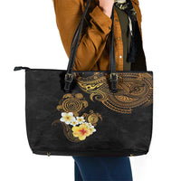 Polynesian Turtle Leather Tote Bag Plumeria Hibiscus Pattern Black Color LT03 - Polynesian Pride