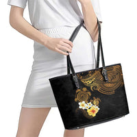 Polynesian Turtle Leather Tote Bag Plumeria Hibiscus Pattern Black Color LT03 - Polynesian Pride