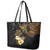 Polynesian Turtle Leather Tote Bag Plumeria Hibiscus Pattern Black Color