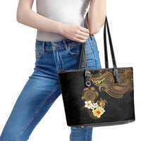 Polynesian Turtle Leather Tote Bag Plumeria Hibiscus Pattern Black Color LT03 - Polynesian Pride