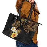 Polynesian Turtle Leather Tote Bag Plumeria Hibiscus Pattern Black Color LT03 - Polynesian Pride