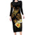 Polynesian Turtle Long Sleeve Bodycon Dress Plumeria Hibiscus Pattern Black Color