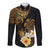 Polynesian Turtle Long Sleeve Button Shirt Plumeria Hibiscus Pattern Black Color