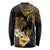 Polynesian Turtle Long Sleeve Shirt Plumeria Hibiscus Pattern Black Color