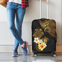 Polynesian Turtle Luggage Cover Plumeria Hibiscus Pattern Black Color