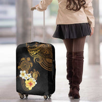 Polynesian Turtle Luggage Cover Plumeria Hibiscus Pattern Black Color