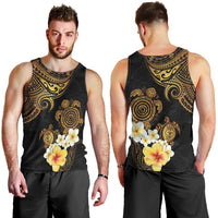 Polynesian Turtle Men Tank Top Plumeria Hibiscus Pattern Black Color LT03 - Polynesian Pride